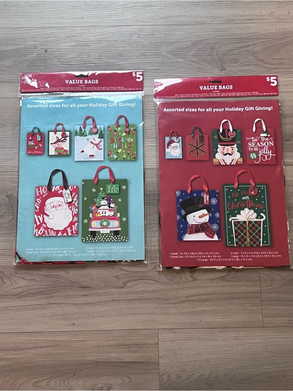 Set of 2 Holiday Style Christmas Gift Bag Value Packs 12 Bags Assorted Sizes NEW